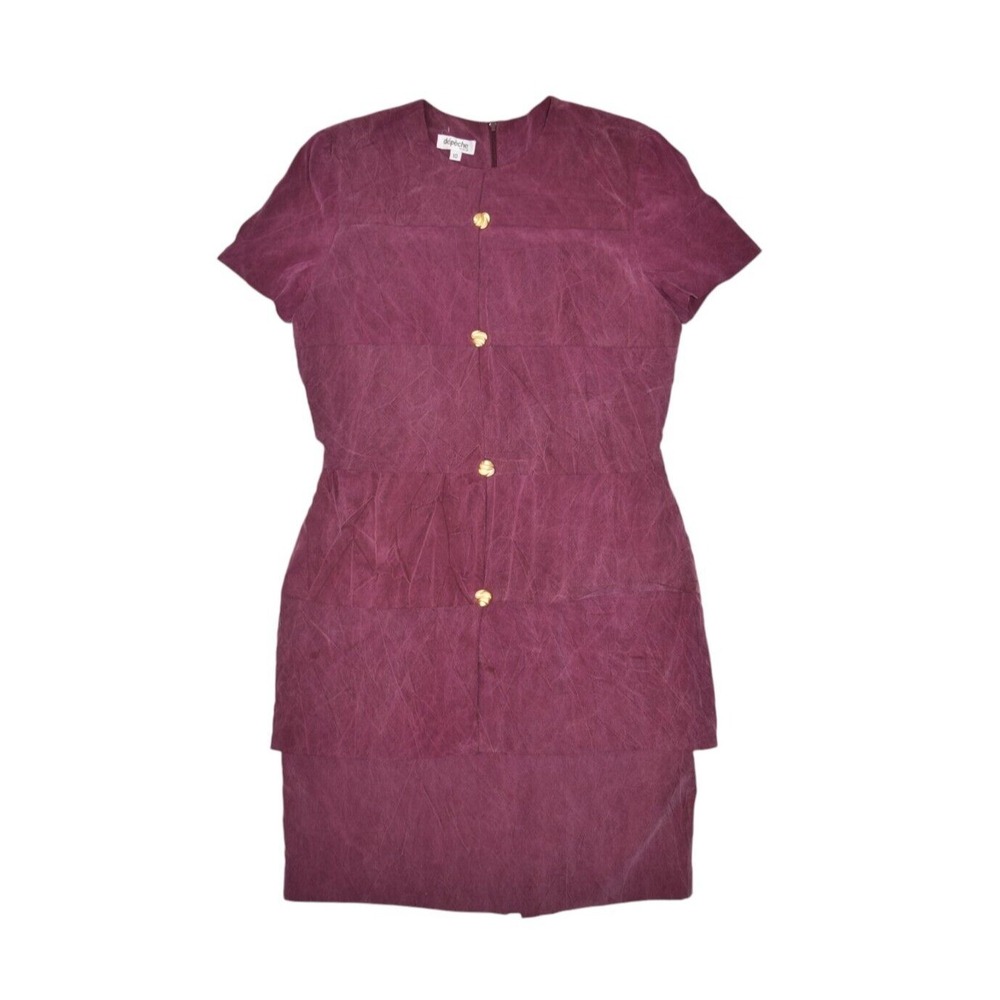 Vintage Depeche Mode Dress Womens 10 Purple Short Sleeve Tiered A Line